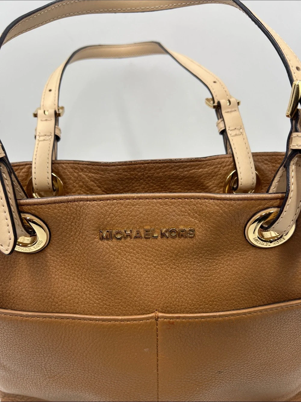 Michael Kors Brown Leather Tote with Cream Handles